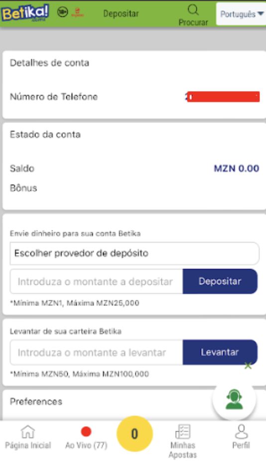 Registo bem-sucedido na Betika Moçambique