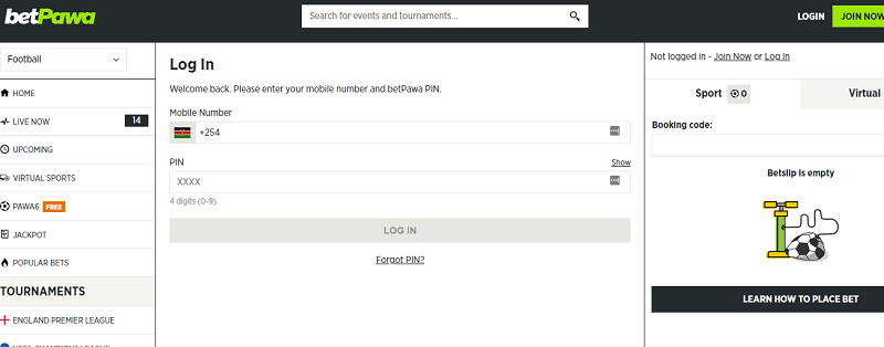 Betpawa login page