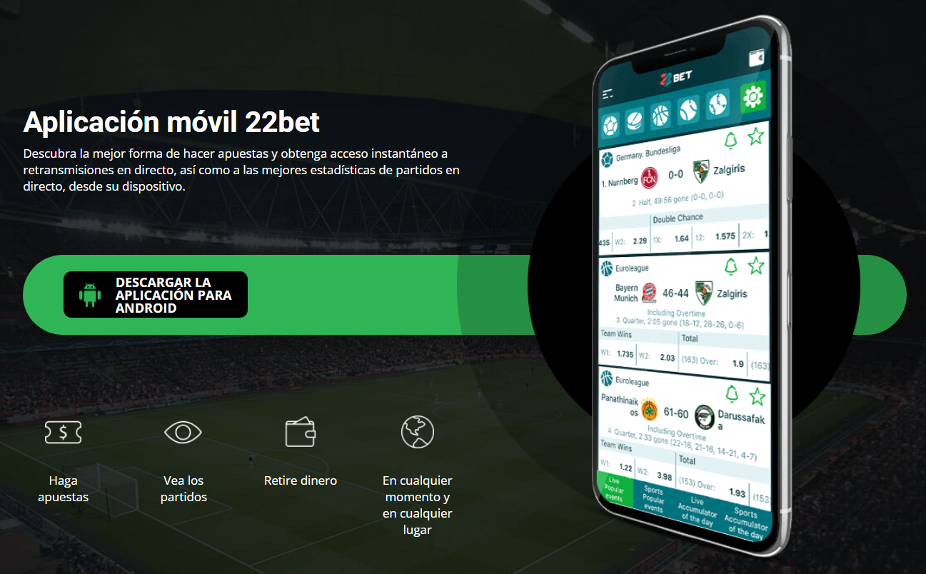 página de descarga de la app móvil de 22Bet para android