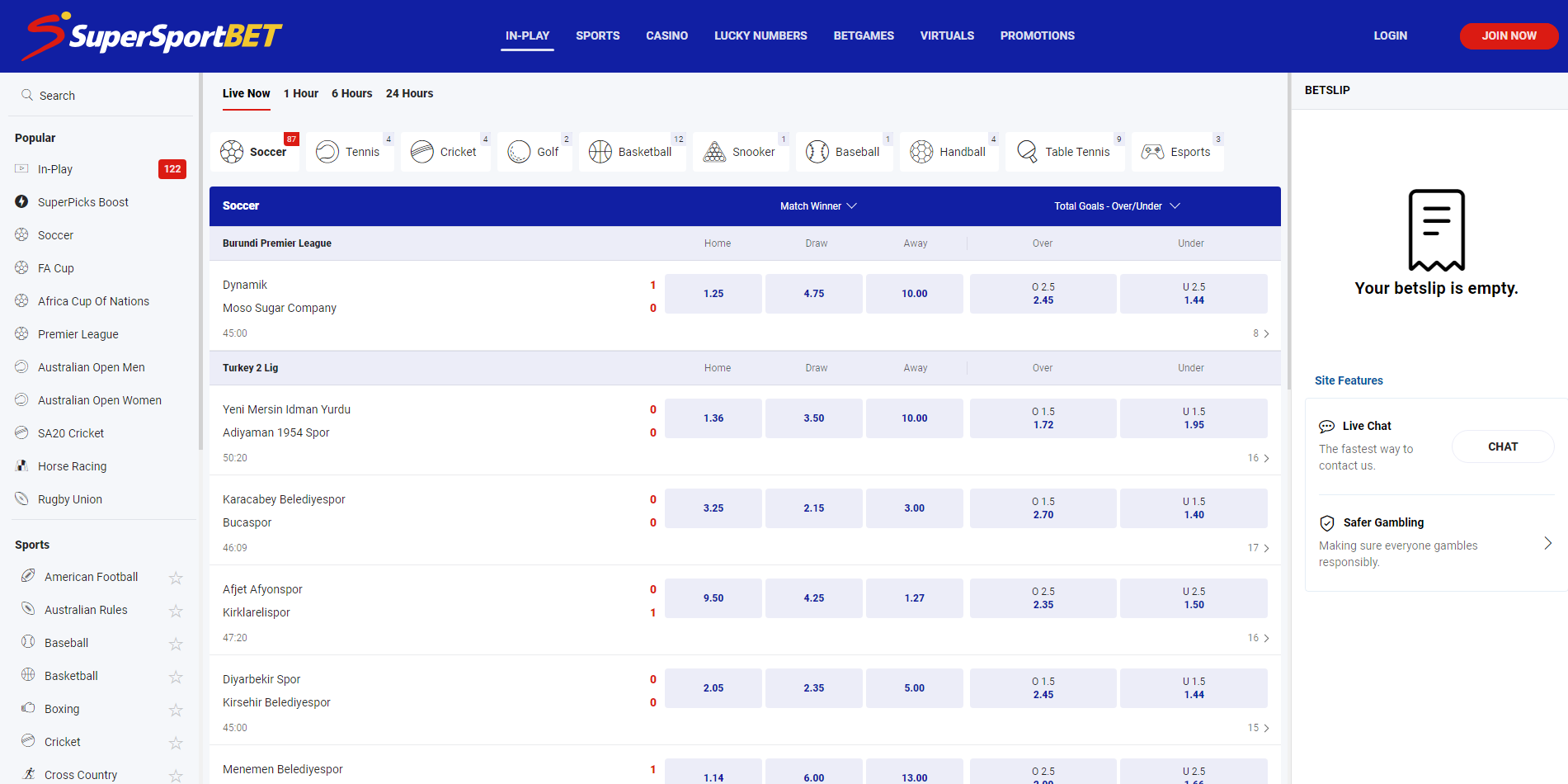 Live Betting Options