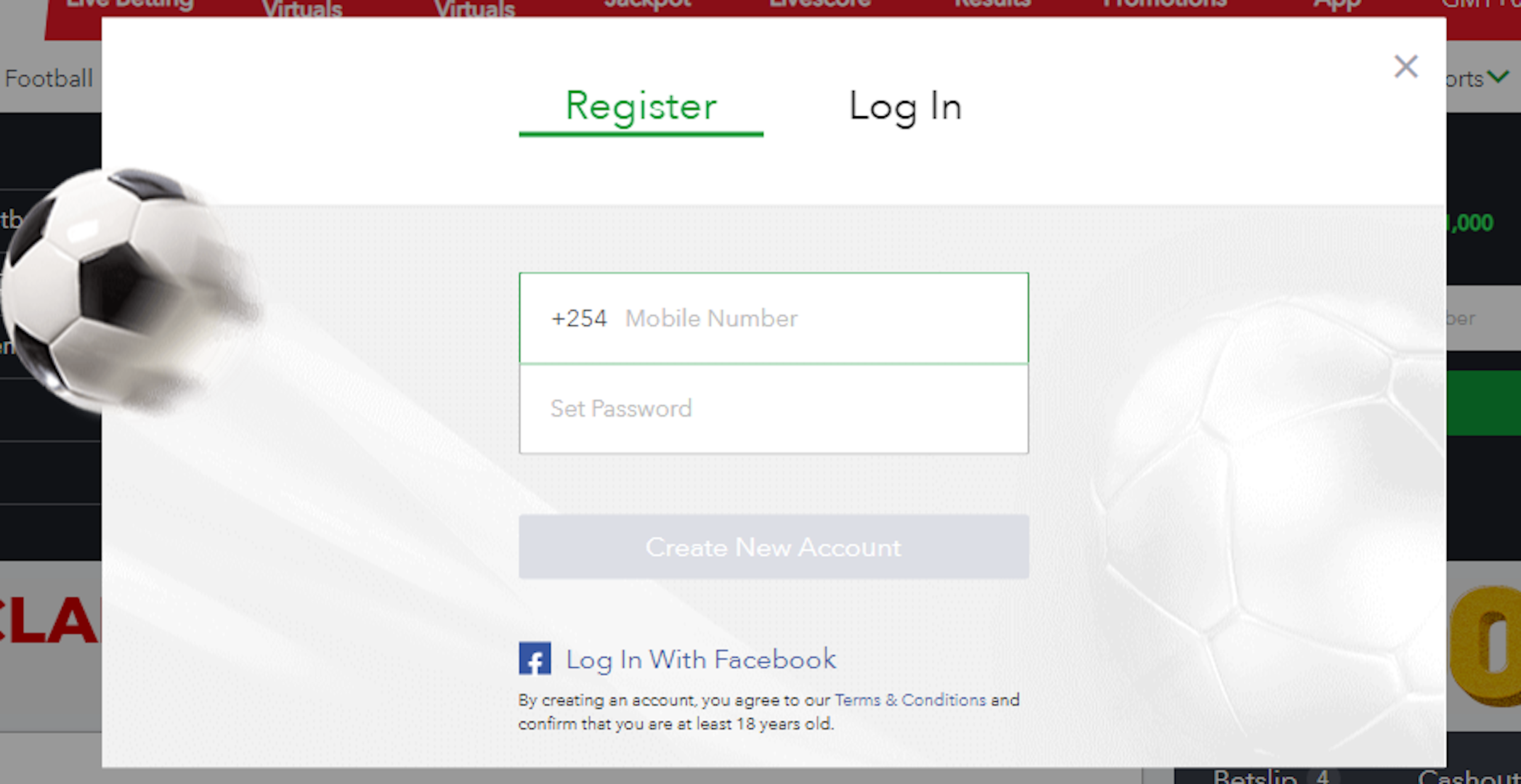 Sportybet Homepage with Log-in