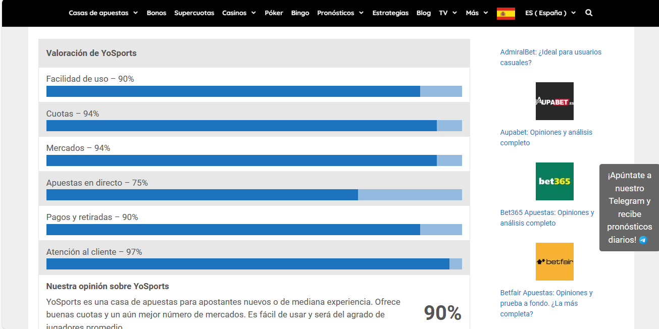 Valoración de YoSports España