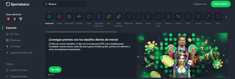 Pantalla principal Sportsbet.io