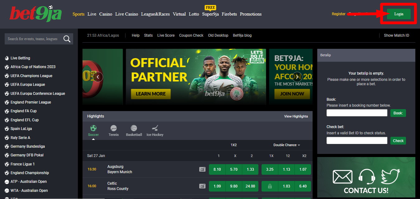 Image of Bet9ja Homepage