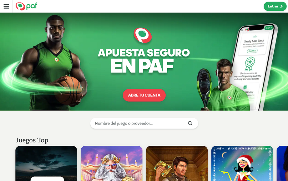 Página principal de la casa de apuestas eSports Paf