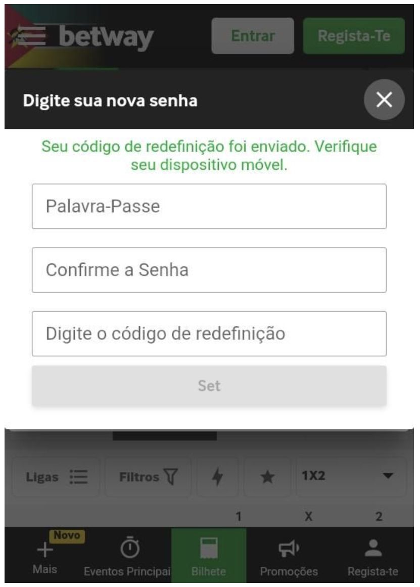 Redefinição da palavra-passe da conta Betway