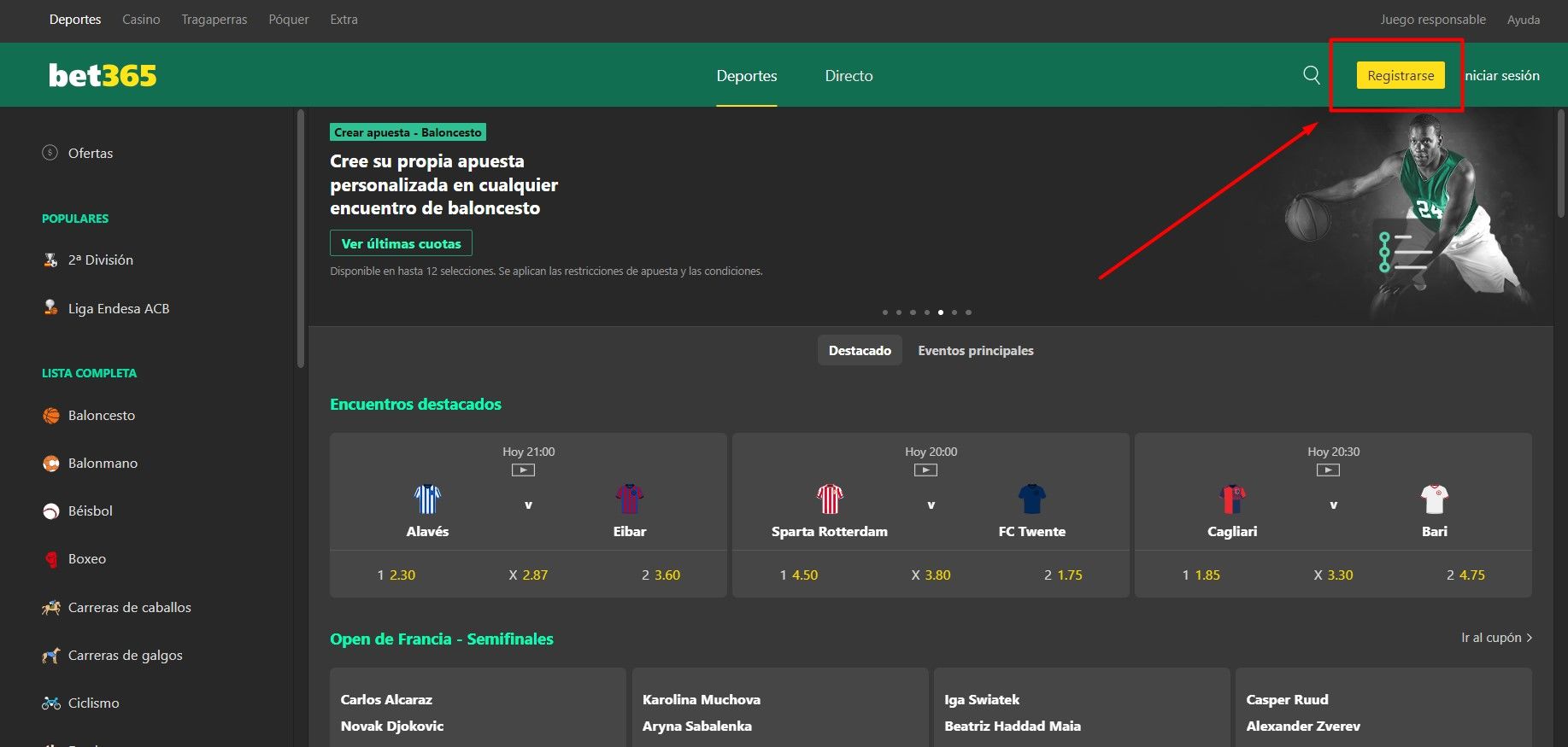 Registro en Bet365