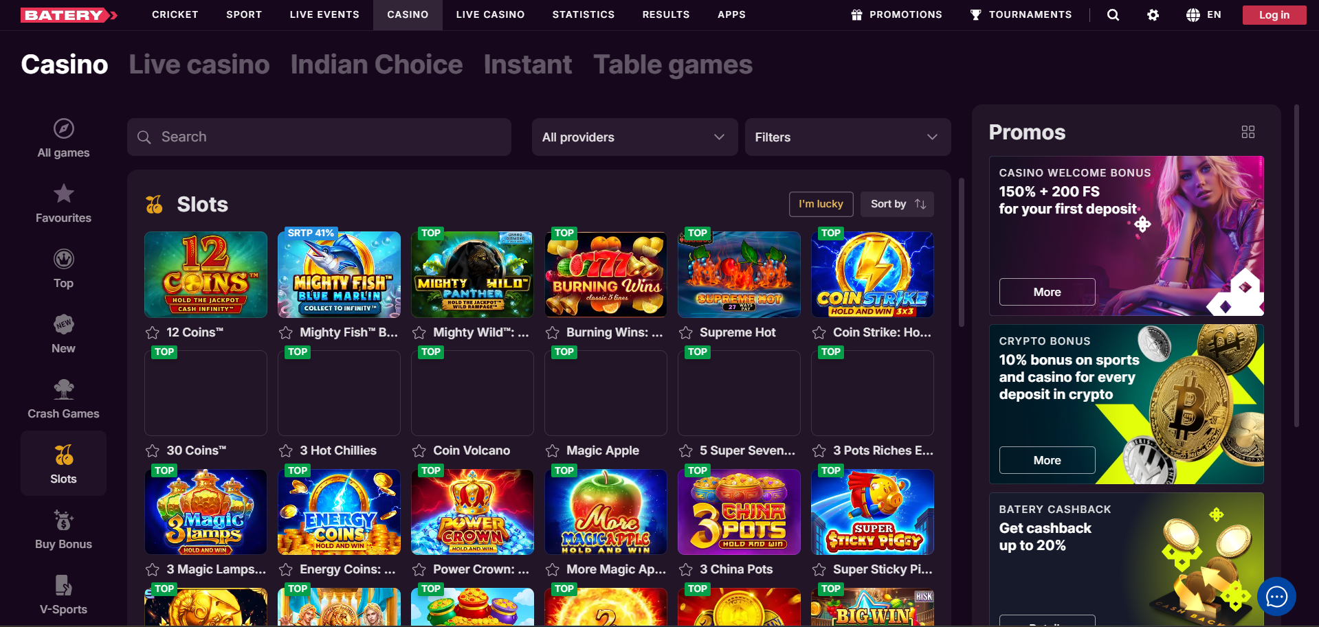 Slot games on Batery bet