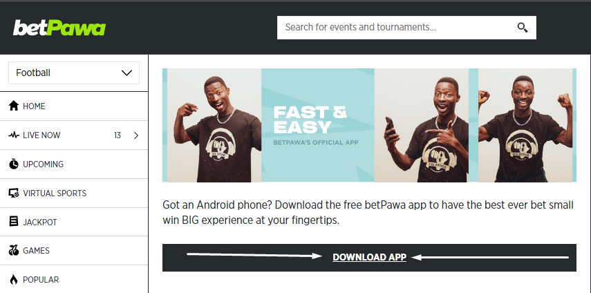 Betpawa download mobile app app download page