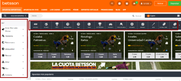 Mercados de apuestas en Betsson